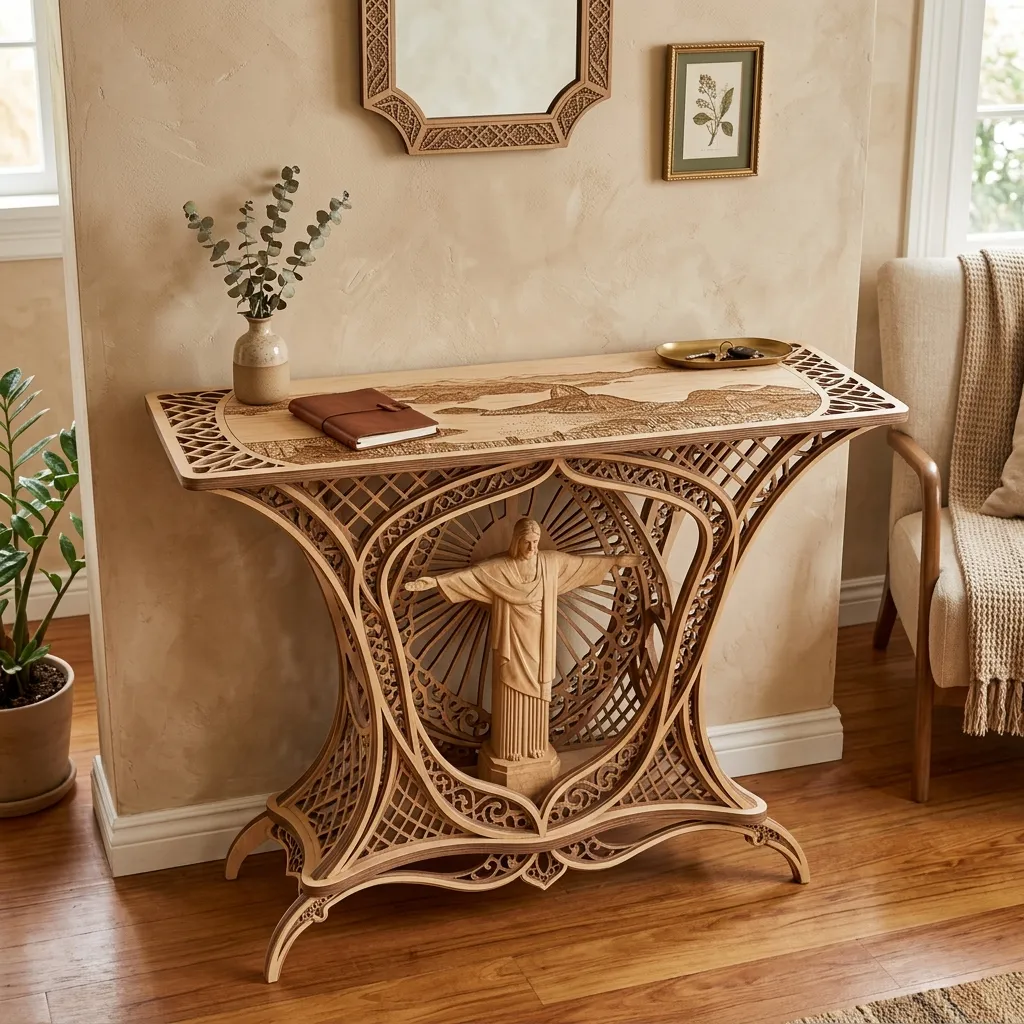 Wooden Console Table Christ the Redeemer Home Decor