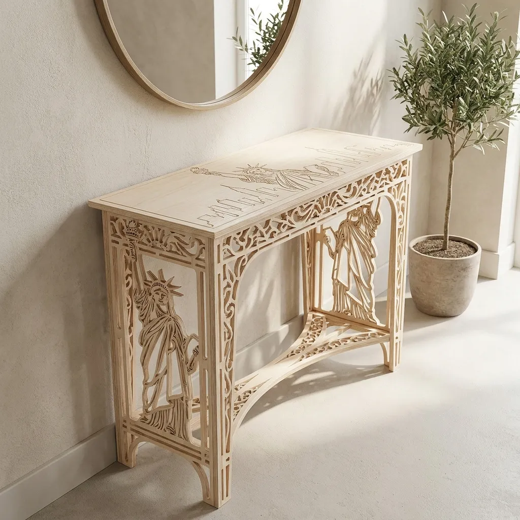 Wooden Console Table Statue of Liberty Home Decor