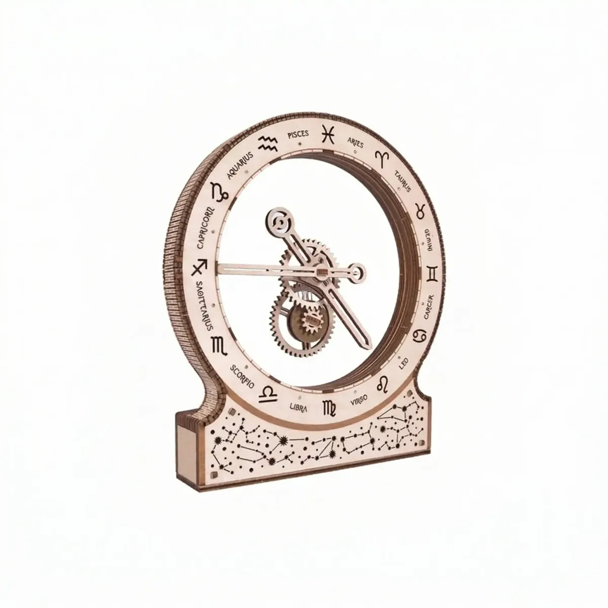 Wooden Kinetic Clock Zodiac Puzzle Mechanical Gear Astrology Decor