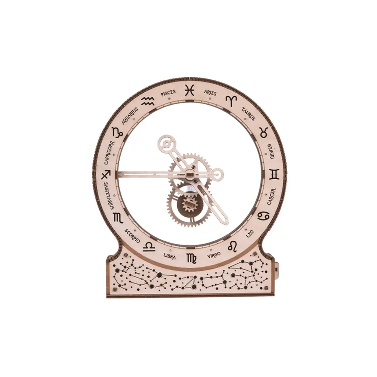 Wooden kinetic clock zodiac puzzle with mechanical gears