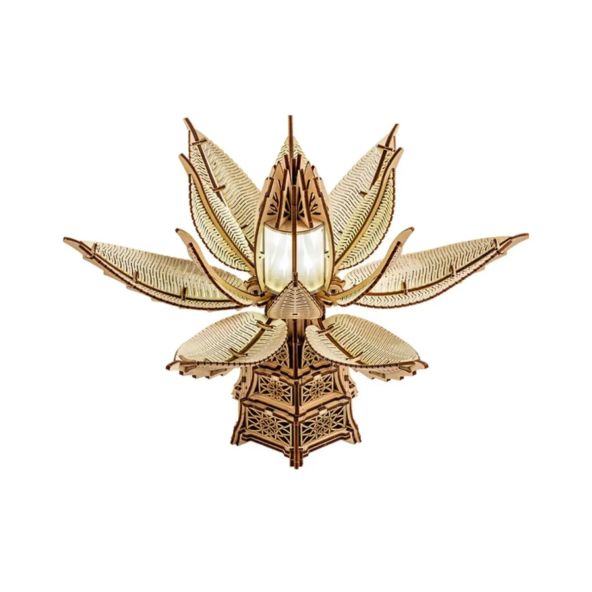Wooden Fiery Bloom Puzzle Mechanical Flower Moving Petals Decor