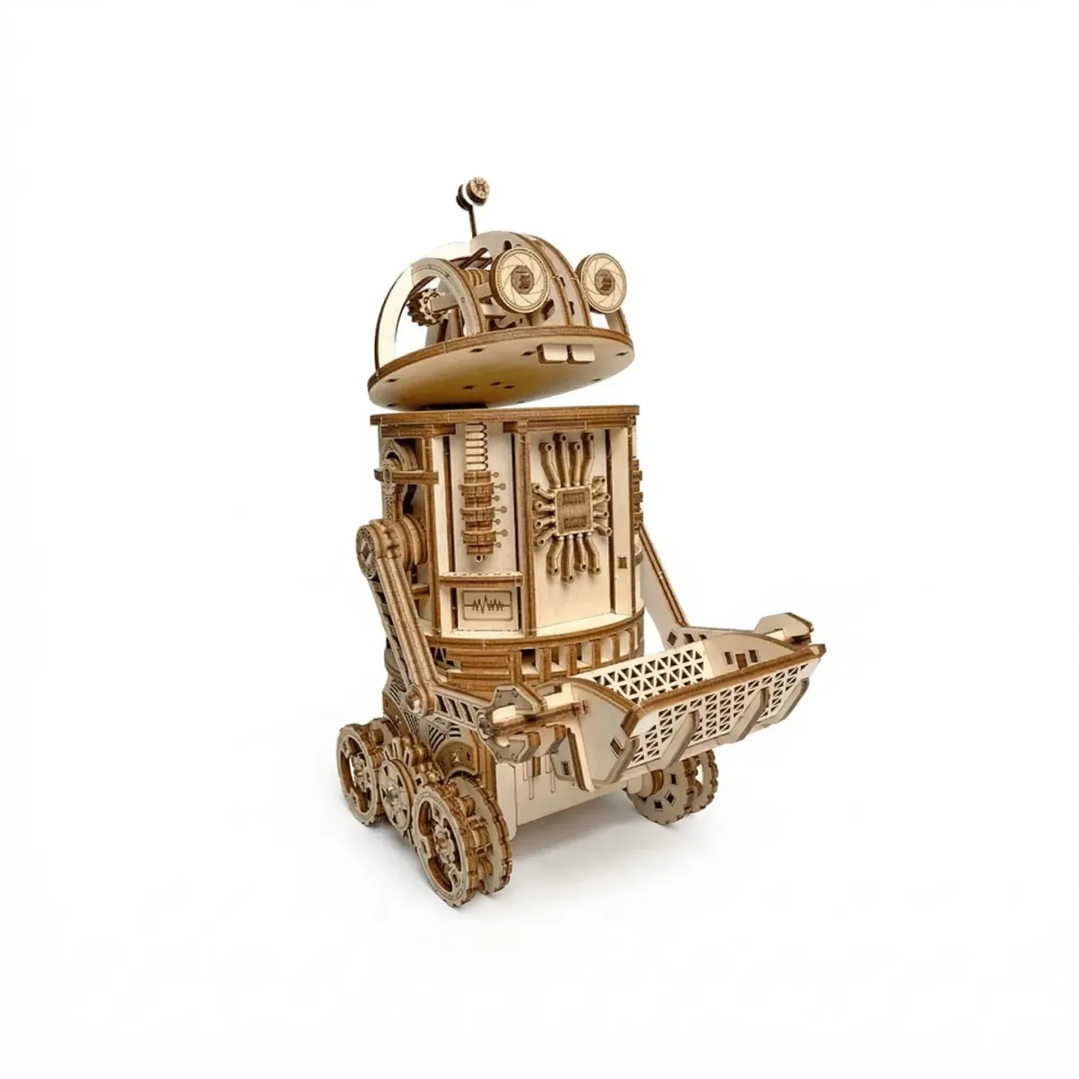Wooden space junk robot electric puzzle